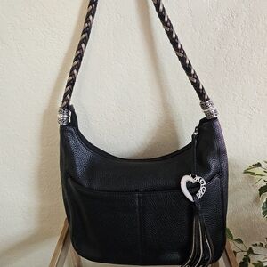 Brighton barbados black Leather zipper top hobo bag.